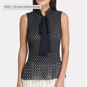 DKNY Polka Dot Tie-Neck Peplum Blouse sz. M | office, work wear, business casual